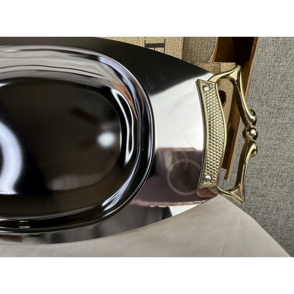 NIB Vintage Kromex Relish Tray Brass Handles‎ Serving Fork RARE! USA Mid Century